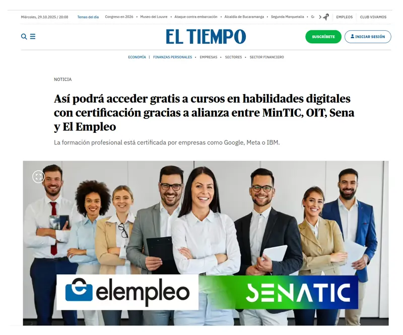 Así podrá acceder gratis a cursos en habilidades digitales con certificación gracias a alianza entre MinTIC, OIT, Sena y El Empleo