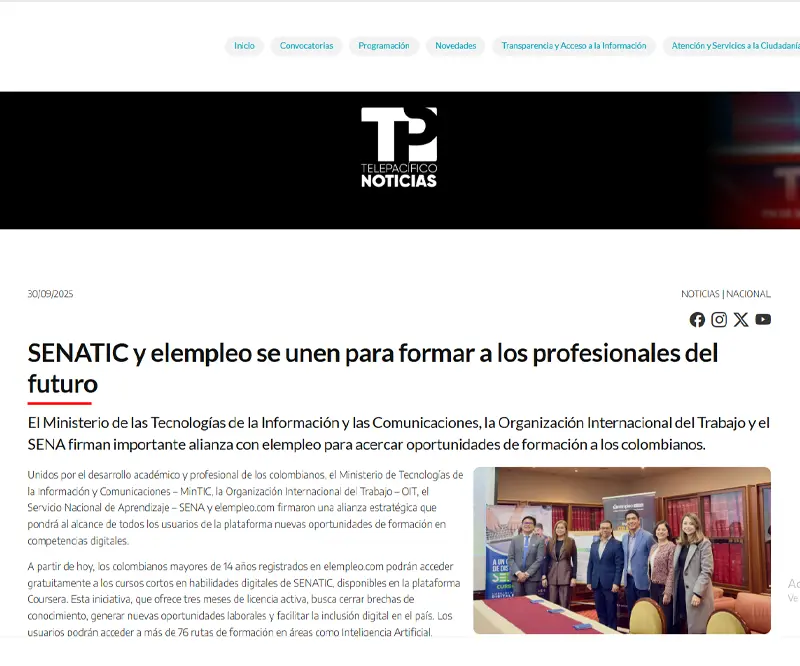 SENATIC y elempleo se unen para formar a los profesionales del futuro TELEPACIFICO NOTICIAS